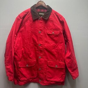 Orvis Men's Classic Barn Coat Red Canvas Field Jacket Corduroy Collar